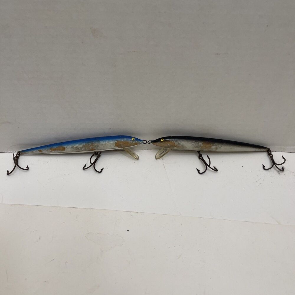 2 Vintage Rapala Original Floating Black Blue 7 Inch Jerkbait Fish Lure FINLAND